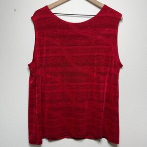 Vikki Vi Women Tank Top 2X Red Paisley Jacquard Sleeveless Travelers Slinky